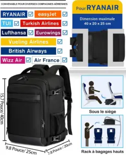 Sac à dos cabine KLOSTAIN 40x20x25 cm 20L – Noir