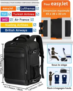 Sac à dos cabine KLOSTAIN 45x36x20 cm 30L – Noir